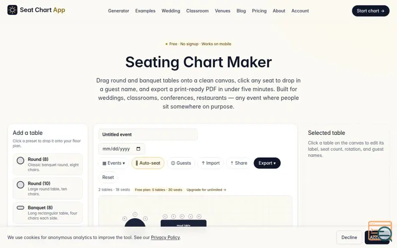 Screenshot of Seat Chart App, a launch using Konva