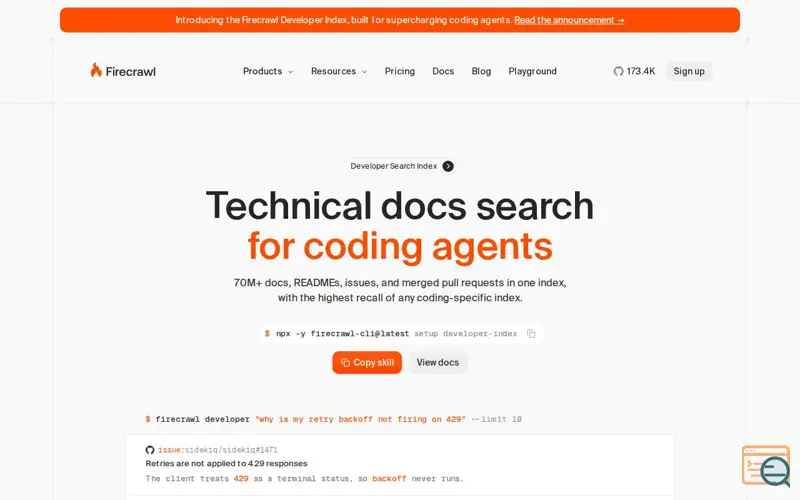 Screenshot of Firecrawl Developer Index