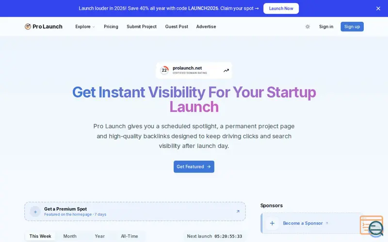Screenshot of Pro Launch