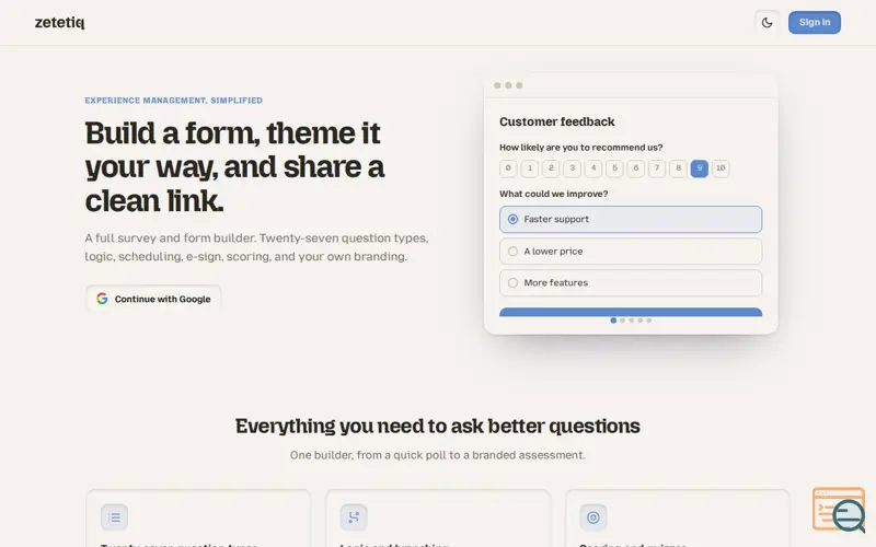 Screenshot of zetetiq: experience management