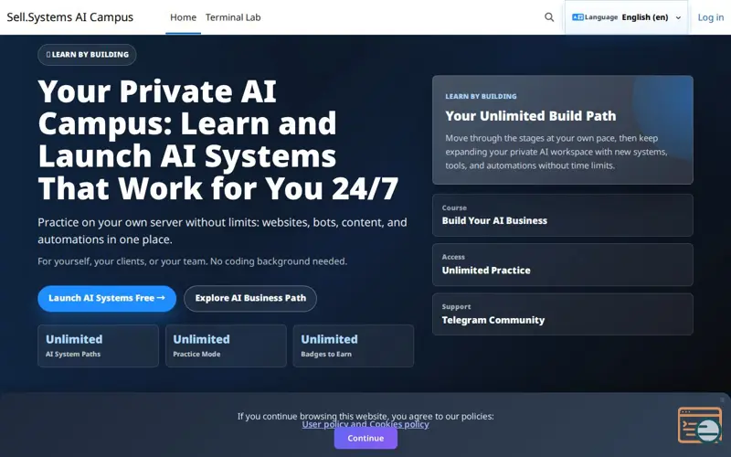 Screenshot of Sell.Systems AI Workspaces, a launch using Heleket