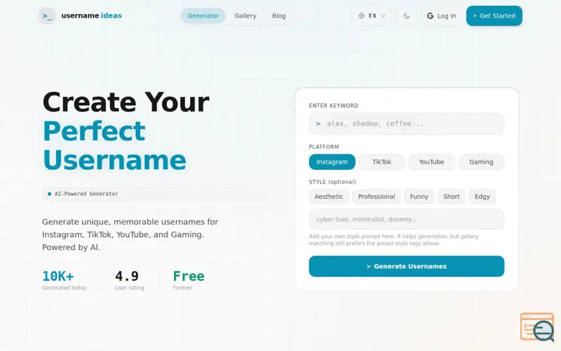 Screenshot of Username Ideas AI