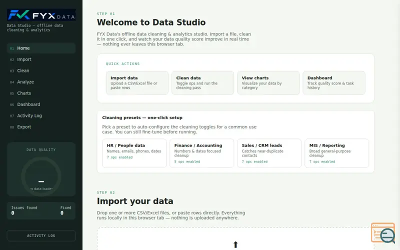 Screenshot of FyxData — Clean Your Data in Seconds