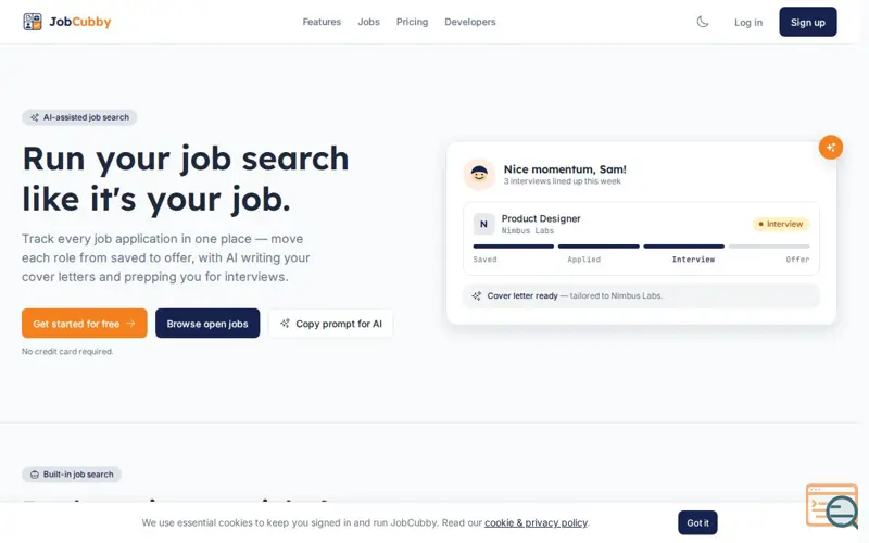 Screenshot of JobCubby