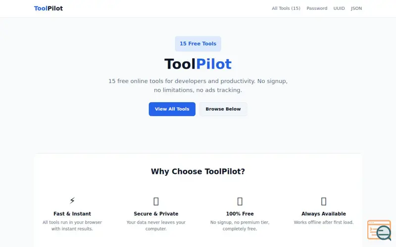 Screenshot of ToolPilot
