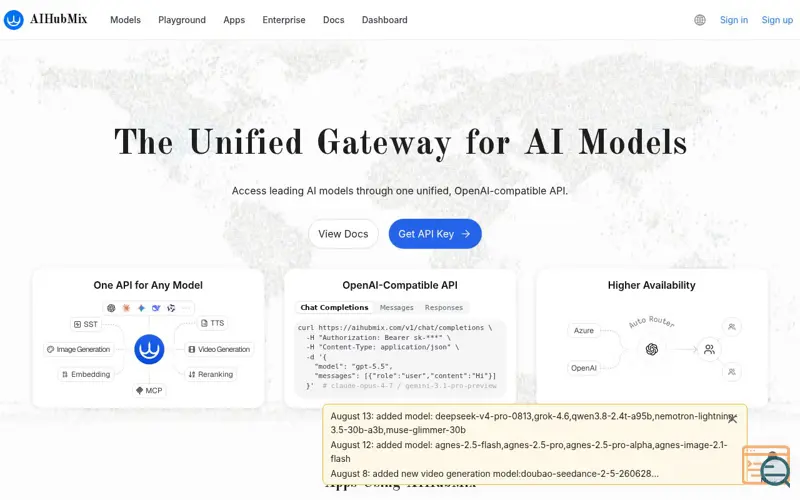 Screenshot of AIHubMix