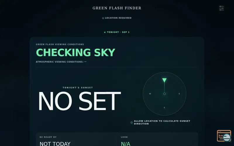 Screenshot of Green Flash Finder