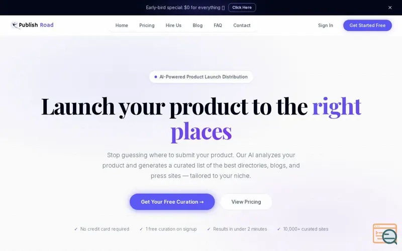 Screenshot of PublishRoad, a launch using SendPulse