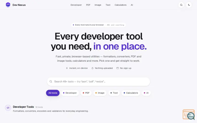 Screenshot of Dev Nexus