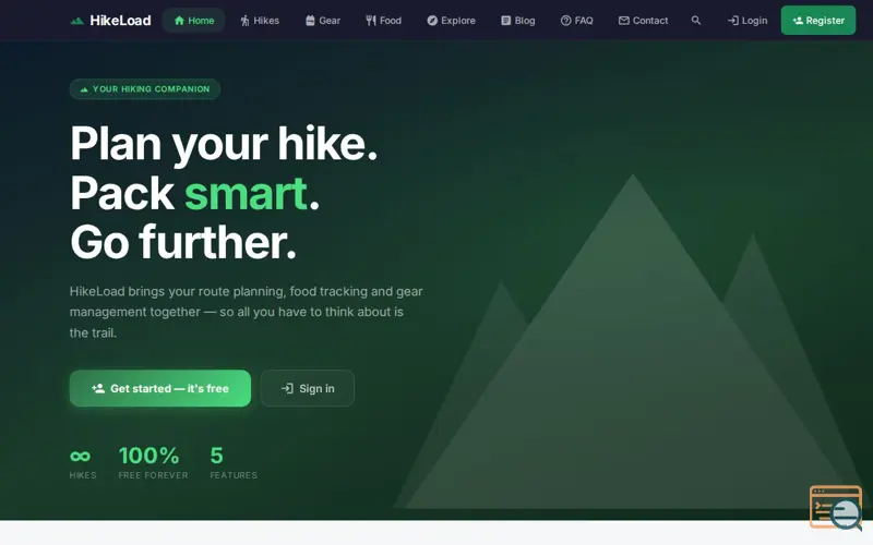 Screenshot of HikeLoad, a launch using TransIP