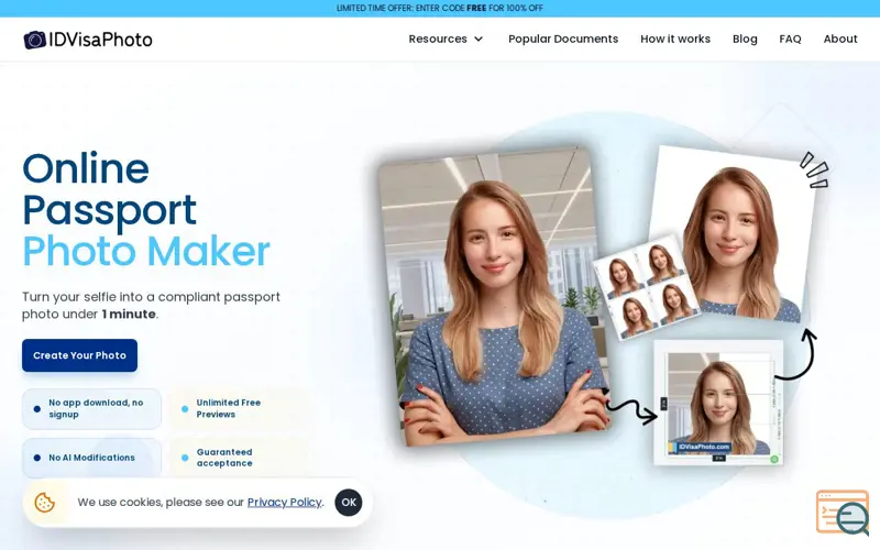 Screenshot of IDVisaPhoto.com: Passport Photo Maker