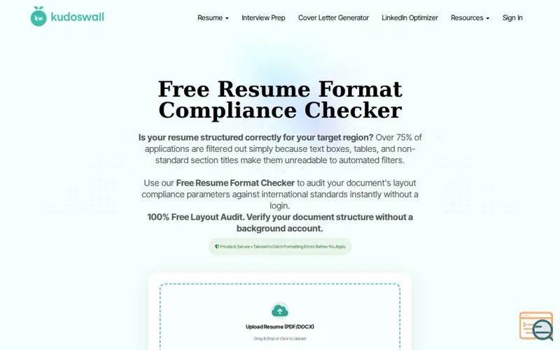 Screenshot of KudosWall Resume Format Checker
