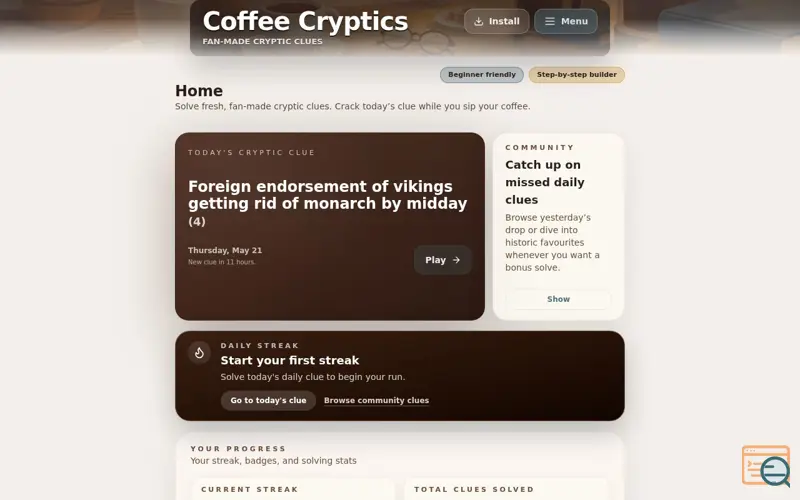 Screenshot of Coffee Cryptics