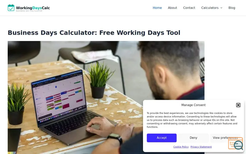 Screenshot of workingdayscalc