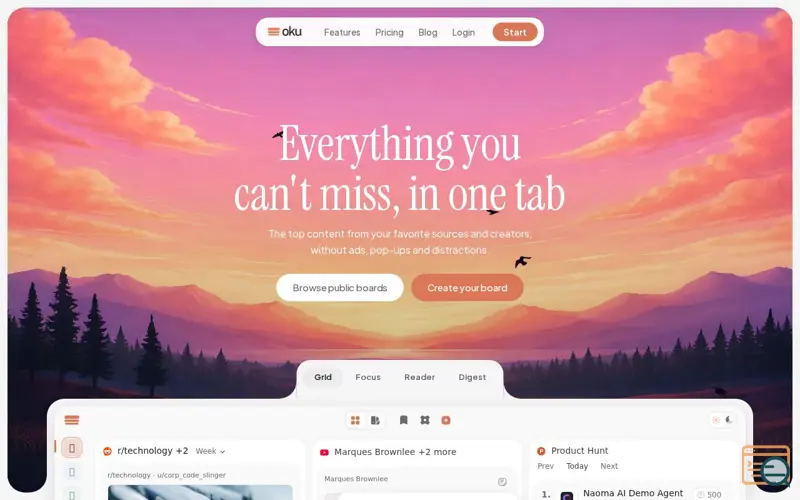 Screenshot of Oku, a launch using Visitors