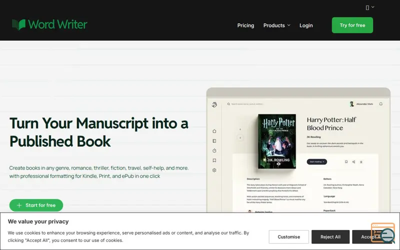 Screenshot of Book Writer Agent 
