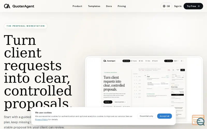 Screenshot of QuoterAgent