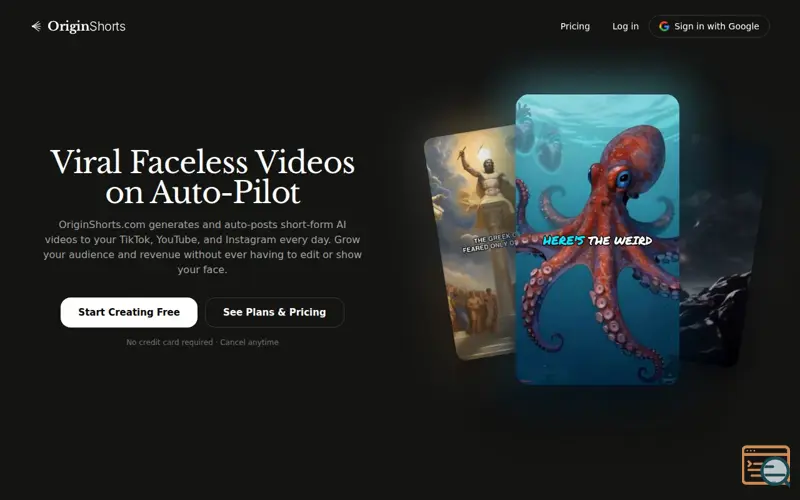 Screenshot of OriginShorts