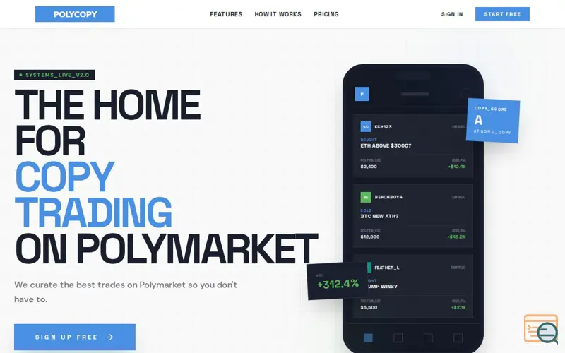 Screenshot of Polycopy 2.0, a launch using Polymarket