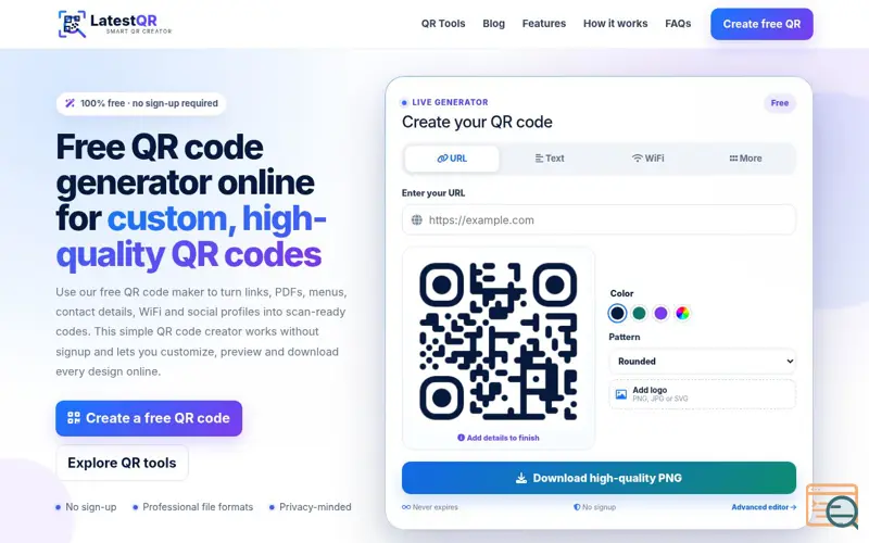 Screenshot of Free QR Code Generator Online & Custom QR Maker | LatestQR
