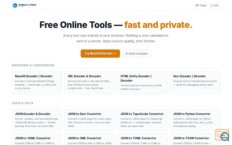 Screenshot of Online Tool Yard