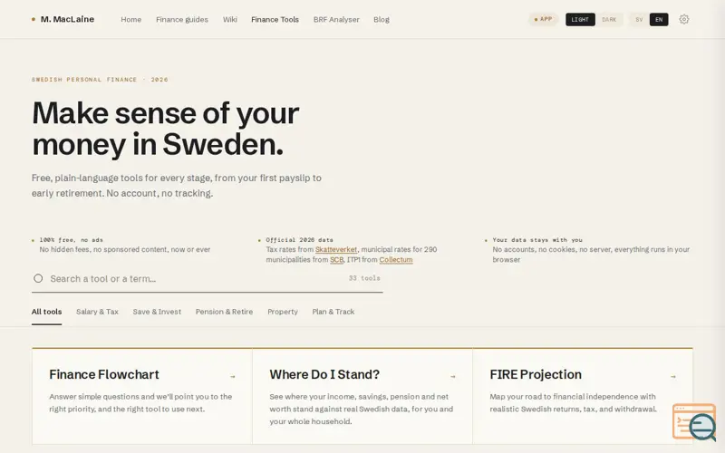 Screenshot of MacLaine Finance