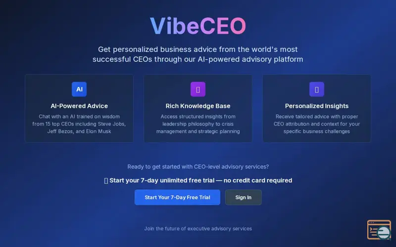 Screenshot of VibeCEO, a launch using Directnic