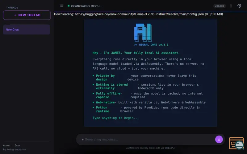 Screenshot of Local LLM that runs in your browser., a launch using Transformers.js