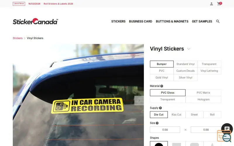 Screenshot of Vinyl Stickers & Decals - StickerCanada