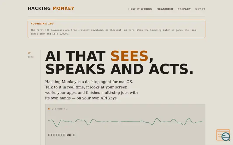 Screenshot of Hacking Monkey — AI Desktop Agent for macOS
