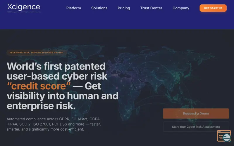 Screenshot of Xcigence AI-powered Cyber Risk Score