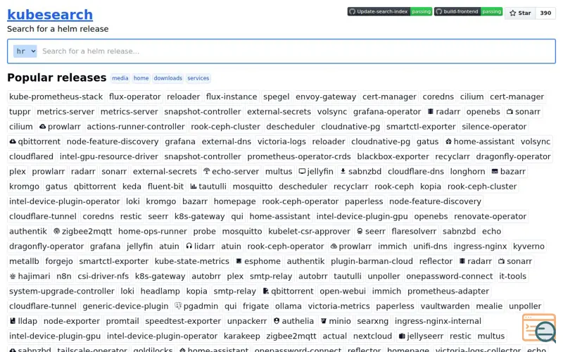 Screenshot of Kubesearch