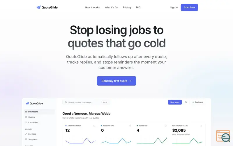 Screenshot of Quote Follow-Up Software for Small Businesses | QuoteGlide