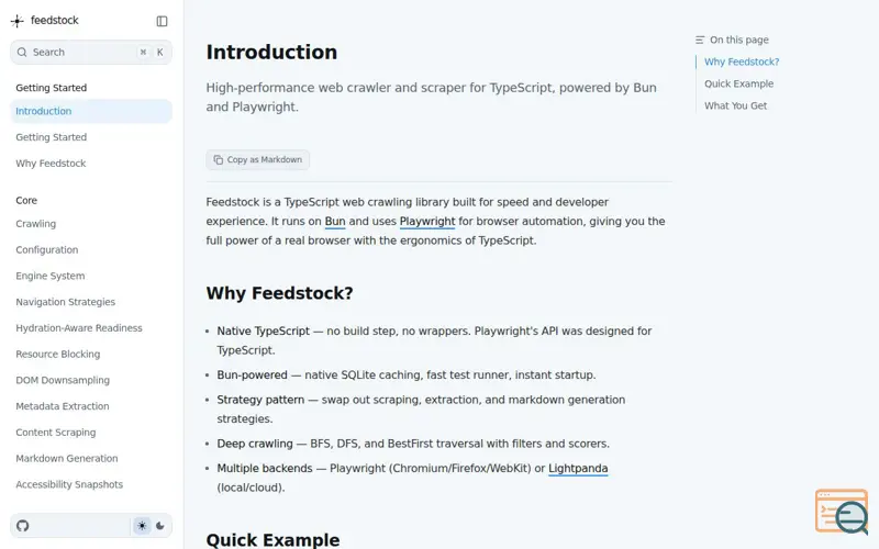 Screenshot of Feedstock