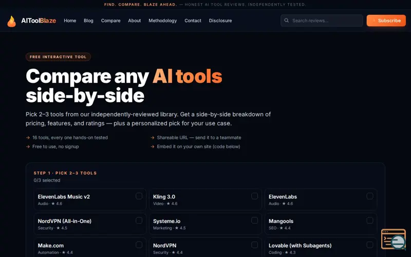 Screenshot of AIToolBlaze Compare