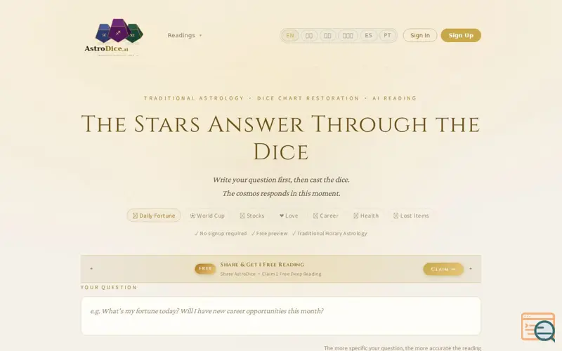 Screenshot of AstroDice.ai