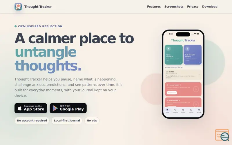 Screenshot of Thought Tracker CBT