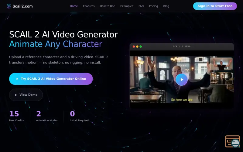 Screenshot of Scail 2 AI Video Generator