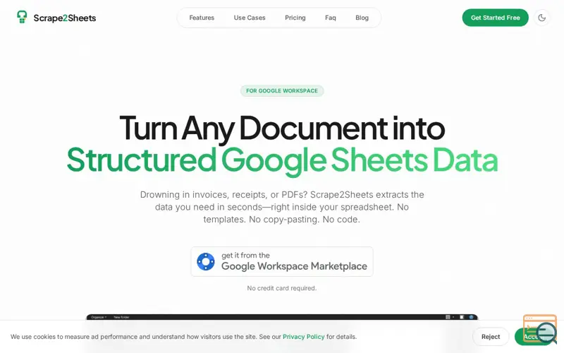 Screenshot of Scrape2Sheets