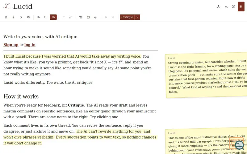 Screenshot of Writelucid