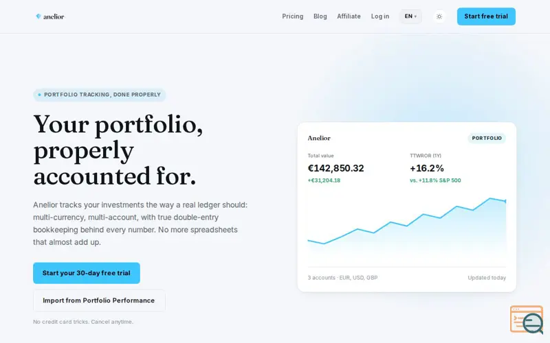 Screenshot of Anelior - Portfolio tracking, done properly