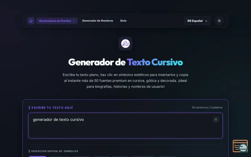 Screenshot of cursive Generatore
