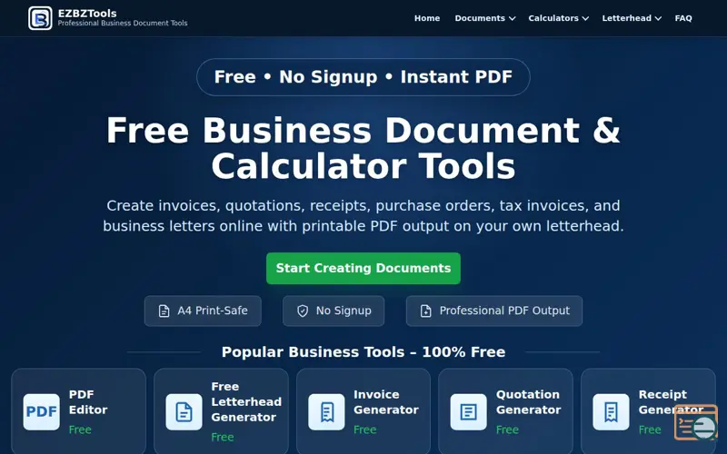 Screenshot of EZBZTools.com