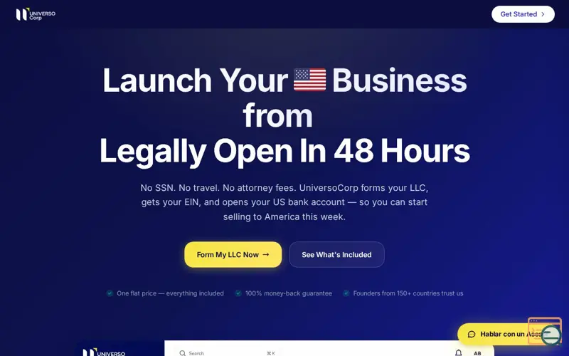 Screenshot of UniversoCorp, a launch using Flagpedia