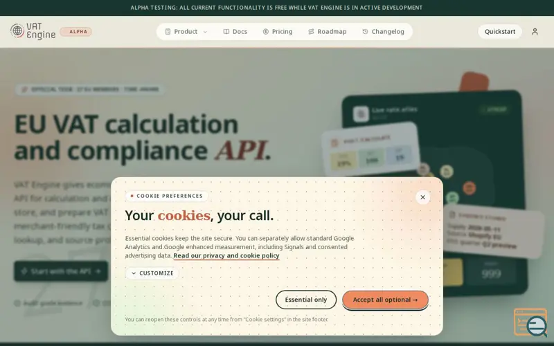 Screenshot of VAT Engine | EU VAT Calculation and Compliance API