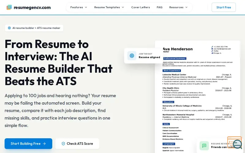 Screenshot of ResumeGenCV.com AI Resume Builder