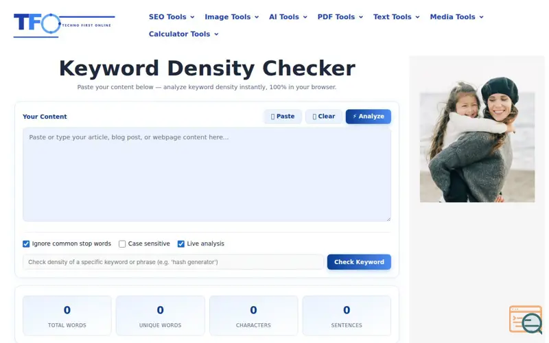 Screenshot of Free Keyword Density Checker