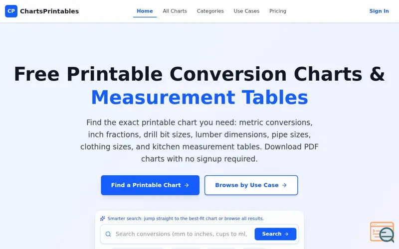 Screenshot of ChartsPrintables