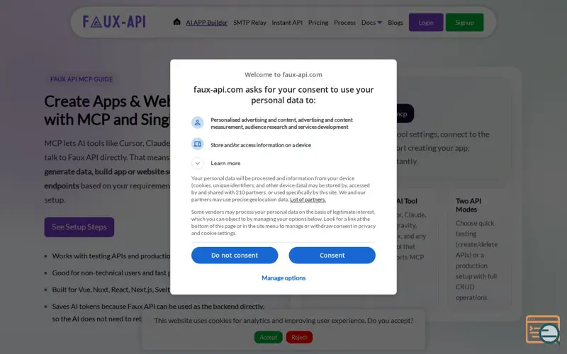 Screenshot of Faux API AI App Builder, a launch using GeoJS