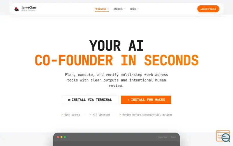 Screenshot of JameClaw, a launch using TinyLaunchpad